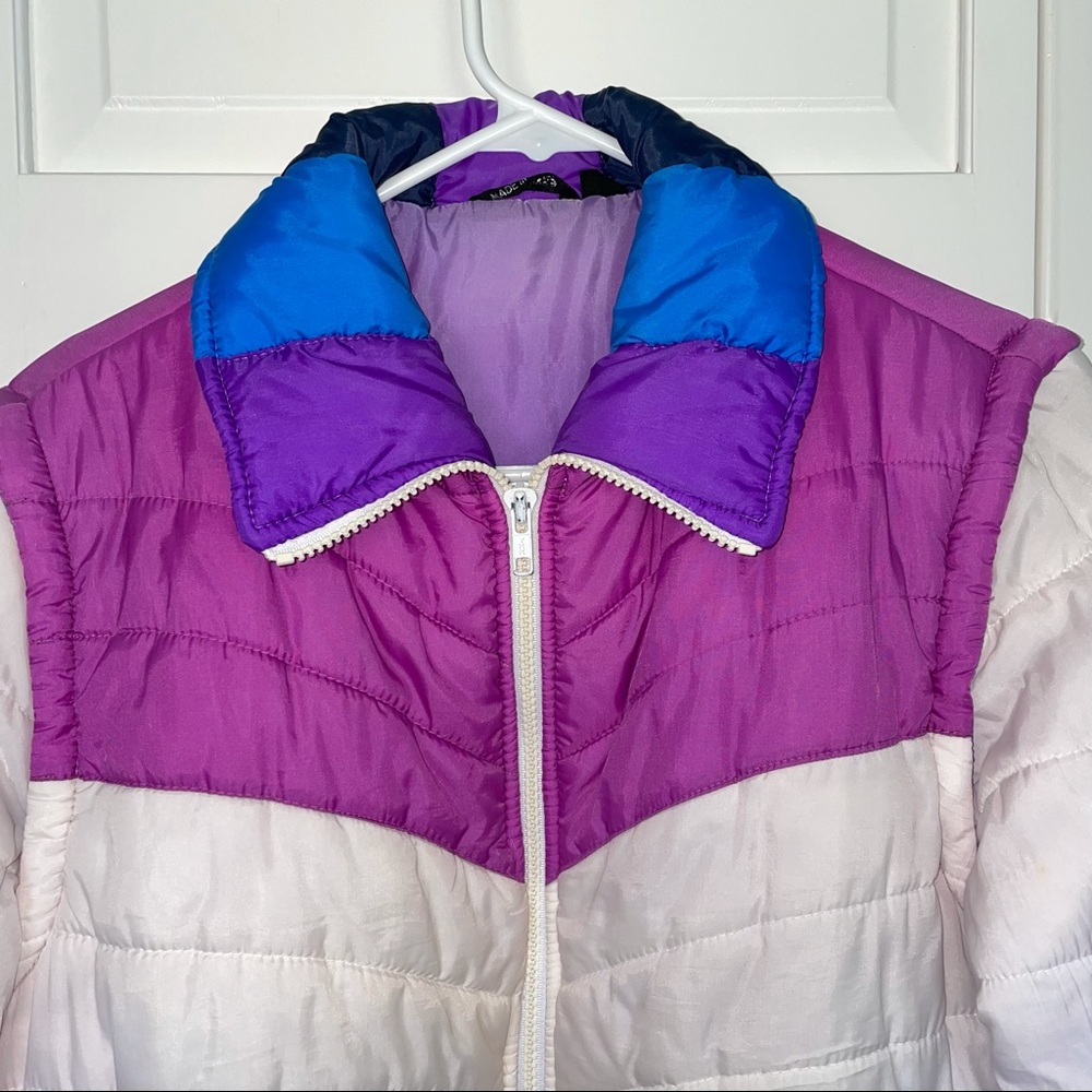 Vintage Retro Jacket Zip off Vest Puffer 80's White Purple Convertible Unique - Picture 2 of 14